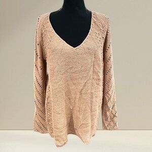 Blush Pink Open Knit V-Neck Sweater